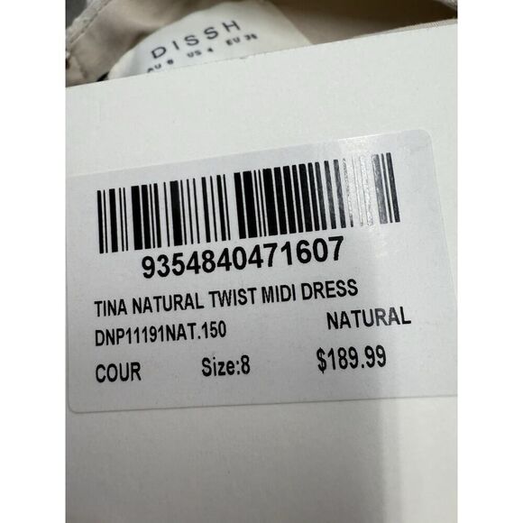 NWT DISSH Tina Linen Twist Front Cutout Midi Dress Natural Size US 8 - Picture 8 of 9